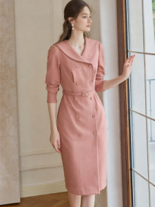Roey s house | Elegant Soft Pink Knit Dress Women Autumn Winter Business Casual Fitting