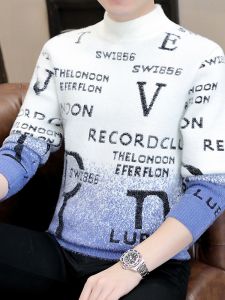 ROMON | Lormen Mens Mid-High Collar Thickened Woolen Sweater Fashionable Casual Winter Knittedwear Gradient Color Warm Mink Velvet
