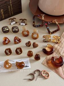 Autumn Maillard ~ Rich Retro Warm Coffee Color Series Earrings Fancy Design Amber Brown Geometric Ear Rings
