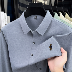 High-End Man Long-Sleeved Shirt Lapel Single-Breasted Bear Embroidery Spring New Shirt Fashion Versatile Leisure Mens Clothing