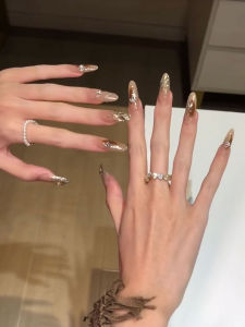 Fall Winter Elegant Gentle Long Nail Strips Glittering High-End Handmade Wearable Nails for Any Skin Type from FUYU-NAIL