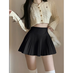 Korean Vintage Pleated Mini Skirt for Women High-Waist A-Line Slim Fit Short Skirt Anti-Exposure New Arrival
