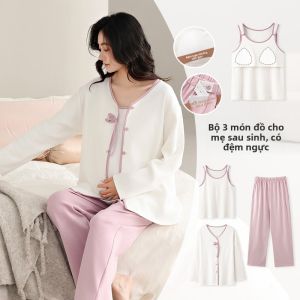 Bộ đồ ngủ MiiOW cho bà bầu làm  vải cotton nhẹ mát thoáng khí
