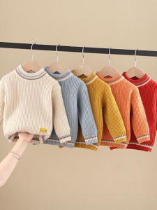 Thickened Fleece Childrens Knitwear round Neck Pullover Base Shirt for Boys And Girls Baby Autumn Winter Warm Temperature Regulation Long Sleeve
