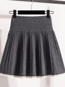 AIYITI | Lace Ruffle A-line Knit Mini Skirt