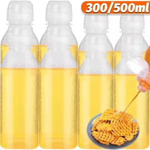 6Pcs Kitchen Oil Bottle Plastic Seasoning Squeeze Bottle Dispenser for Salad BBQ Sauce Condiment Containers Cooking Tool 500/300ML