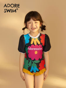 Adoreswim Floral Childrens One-Piece Swimsuit Cute Girls Swimwear Set High-End Feeling Summer New Arrival Nylon Fabric