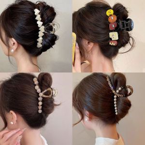 Elegant Large Size Tea Rose Pearl Hair Clip Stylish Korean Style Fish Tail Updo Hair Clip Fashionable Hair Accessories