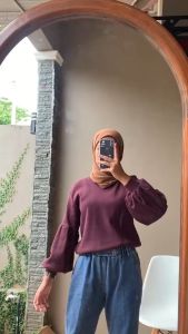 Blouse knit tangan balon - Top Blouse ribbed lengan balon wanita - Atasan baju polos lengan panjang wanita - Model Lengan Balon - Ukuran All Size - Bahan Rib Premium