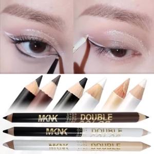 Dual-use Wooden Eyeliner Eyebrow Highgloss Pencil 3 in 1 Black White Lasting Pearlescent Silkworm Brighten Eye Liner Pen Makeup