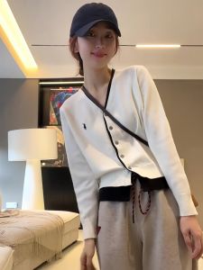 Fashionable Knitted Open Cardigan Womens Single Button Color Block Spring Autumn New Style Versatile Single Wear Outer Top