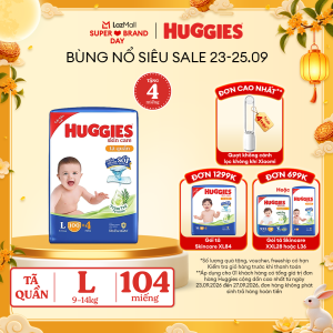 [0h 15.9 - 17.9GIẢM THÊM 90K]  Gói Tã/bỉm quần HUGGIES SKINCARE MEGA JUMBO size L100+4 miếng