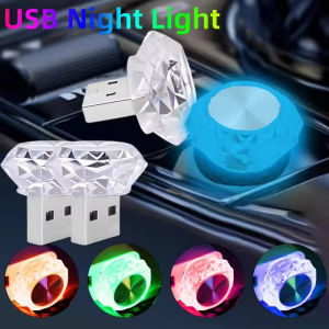 Diamond Shaped Car USB Atmosphere Light Mini LED Plug Play Auto Interior Light Colorful Portable Universal Ambiance Lamp