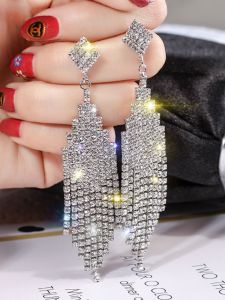 925 Silver Needle European American and French Style Exaggerating Tassel Earrings Female Stylish All-Match Jeweled Earrings Long Fashion Ear Jewelry