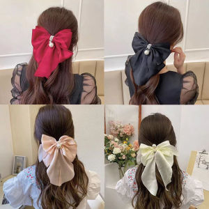 Korean Style Pearl Bow Hair Clip for Women Elegant Ribbon Hair Pin Fashion Girl Duckbill Clip