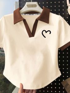 เสื้อยืดแขนสั้นคอโปโลผ้าฝ้ายสําหรับเด็กผู้หญิง 2024 ฤดูร้อนใหม่สไตล์ประสานงานน้องสาวสบายๆรูปแบบแอนิเมชั่นIns Tops