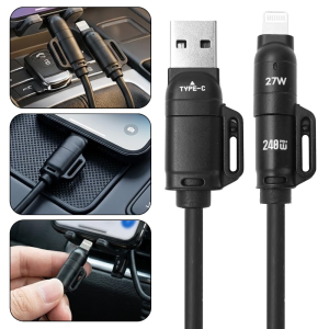 Retractable Coiled Car Charging Cable 120W High Power Fast Charge Cord / Two Styles Optional: Type-C To USB-C USB-A To Type-C / Durable Stretchable Charging Wire for IPhone Series Android Smartphones in-Vehicle Fast Power Supply