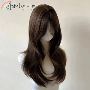 Ashely Brown Wig for Women Headband Body wave Synthetic Wigs with Curtains bangs High quality Hair Wig for daily use парик 가발