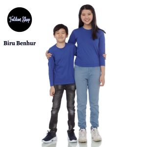 Kaos Polos Anak Oneck Lengan Panjang Bahan Katun Combed 30s Warna Biru Benhur