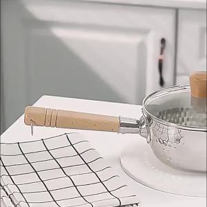 Coating Free Stainless Steel Yukihira Pan Wooden Handle Multi-purpose Cooking Pot Household Noodle Milk Pot Baby Food Supplement