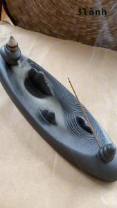 Đế Nhang  Nụ Trầm Hương Sứ Tráng Men Cao Cấp Họa Tiết Tranh Thủy Mặc Phong Thủy Sông Núi Thiền Nhật Thủ Công Trang Trí Nhà Bàn Thờ Quà Tết