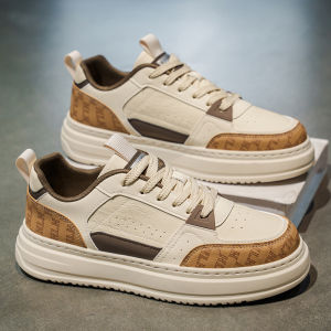 Mens Winter Fashion Versatile Casual Shoes Leather Surface Waterproof Non-Slip Thick Bottom Heightening Work Trend Shoes