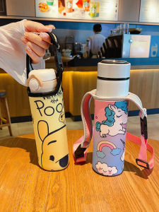 Portable Insulated Water Cup Cover Cartoon Shockproof Universal Elastic Handheld Diagonal Crossbody Heat Resistant Anti-Scalding for Children
