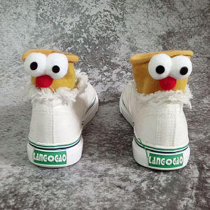 Womens Cartoon 3D Big Eyes Socks Candy Color Cuffed Mid-Calf Socks Sweet Style All Seasons Solid Color Cotton Blend Socks