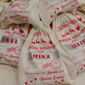 GLITTER NAMES Personalized Christmas Sack Canvas Bags Wrappers Gift Bag Wrapper Loot bags Toys Kids