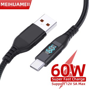 Digital Display High speed Data Transfer 60W USB Type C Fast charging cable with for Xiaomi Huawei Digital Display Durable