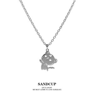 SANDCUP Little Tiger Necklace New Cartoon Titanium Steel Womens Jewelry Pendant Cute Trendy Design Fresh Outlined Freshly Made