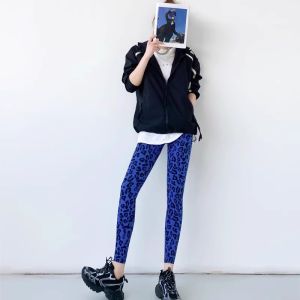 New Womens Leopard Sharkskin Tight Pants Summer Five-Quarter Length Biking Bottoms High Waist Hip Lifting Tummy Control