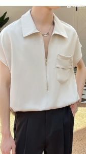 Áo phông áo phông nam tay cộc thiết kế form rộng khóa kéo túi trước ngực mang đến phong cách nhẹ nhàng tự tin - H77