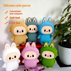 Cartoon Labubu Silicone Coin Wallet Cute Bunny Elf Bank Card Small Item Storage Bag Portable Doll Crossover Purse