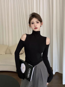 Áo Sơ Mi Lót Lông Cừu Dày Cổ Cao Tay Dài Hở Vai Mùa Thu Đông Phong Cách Hàn Quốc Dáng Ôm Vừa Vặn Chất Liệu Khác Màu Trơn