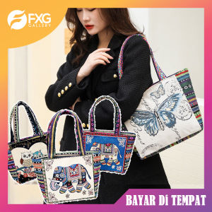 FXG Tas Fashion Wanita Kanvas ToteBag Dengan Resleting Tas Bahu Gaya Retro  BAG01