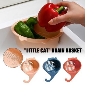 Kitchen Sink Drain Strainer Basket Leftover Garbage Filter Cat Shape Hanging Vegetable Washing Drainer Storage Rack