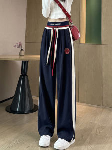 plus Size American Retro Striped High Waist Wide Leg Sport Pants Womens Casual Trousers Spring Summer New Style Long Pants