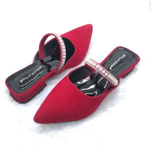 Sepatu Flat Shoes Wanita Mutiara slip on Mules Suede