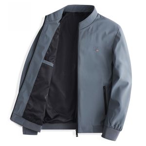 ROMON | Lormen Mens Stand Collar Jacket Casual Business Style Windproof Spring Autumn Fashion Urban Polyester Fiber Long Sleeve Zipper