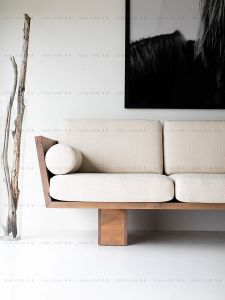 Ruju Nordic and Japanese Style Living Room Fabric Craft Three-Seat Sofa Homestay Hotel Solid Wood Single Small Sofa Small Apartment