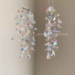 Long Beach Vacation Starlight Shiny Sequin Tassel Drop Earrings Fresh Style Evening Primrose Korean Style Geometric Pattern Womens Fashion Jewelry