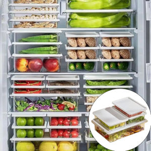 Refrigerator Fresh-keeping Storage Boxes Plastic Vegetable Scallions Food Container with Lid Kitchen Transparent Organizer