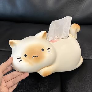 Hộp Đựng Khăn Giấy Hình Mèo Dễ Thương Bằng Gốm Sứ Màu Kem Trang Trí Bàn Phòng Khách Hộp Đựng Khăn Giấy Hoạt Hình Đuôi Cong