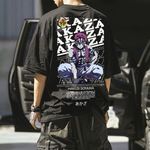 Demon Slayer Mens T-shirt Akaza Anime Summer Boy Spring and Autumn Children Short-sleeved Harajuku Parent-child Outfit