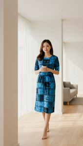 Dress Wanita Blue Patch work Kekinian Premium Biru Hitam Adem&Nyaman