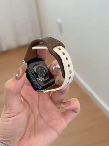 สายนาฬิกาหนังแท้เหมาะสำหรับ iwatch 11 10 9 8 7 6 ultra 49mm 5 4 32 1se เล็บเดี่ยวสีทึบเข็มขัดขนาดเล็ก 46 45 44 42 41 38 40mm