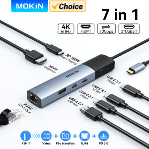 MOKiN USB Hub Docking Station Laptop Hub Adapter with 4K HDMI USB3.1 RJ45 Ethernet 100W PD3.0 for Macbook Pro/Air Samsung Lenovo