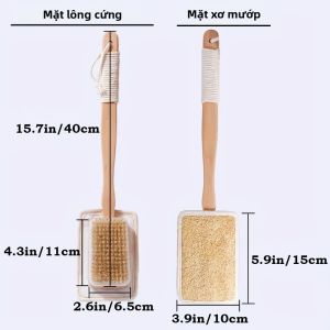 Bàn Chải Tắm Cán Dài Bằng Gỗ Với Sợi Lông Lợn Tự Nhiên Và Bông Tắm Hai Mặt Dùng Chà Lưng Tẩy Tế Bào Chết Làm Sạch Cơ Thể Khi Tắm Giúp Giữ Vệ Sinh Phòng Tắm