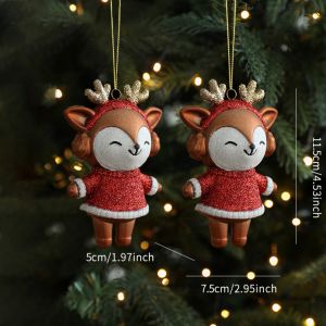 Vintage Christmas Tree Pendant Ornaments with red and gold color novelty Squirrel bear fox and puppy hanging Party decorative